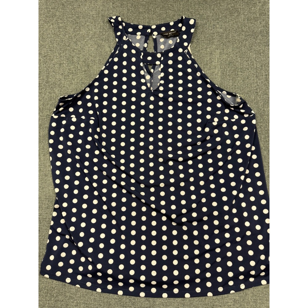 Lane Bryant Navy Blue Polka Dot Halter Keyhole Top Illusion Collection 18/20 NWT